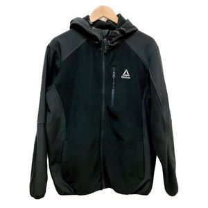 Reebok mens mixed media soft shell jacket with fleece, zip up hoodie, black, L